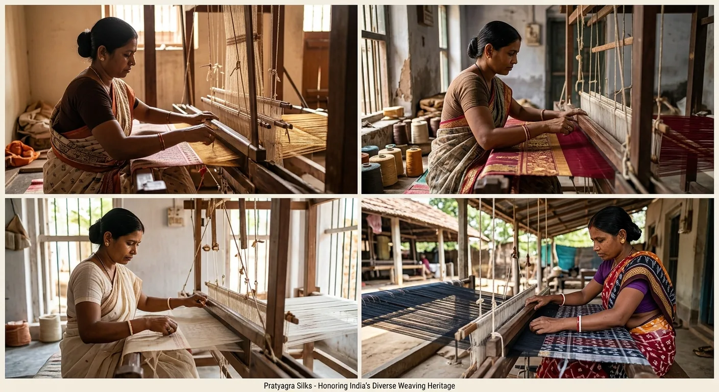 Artisan weaver at work on a traditional handloom for Pratyagra Silks
